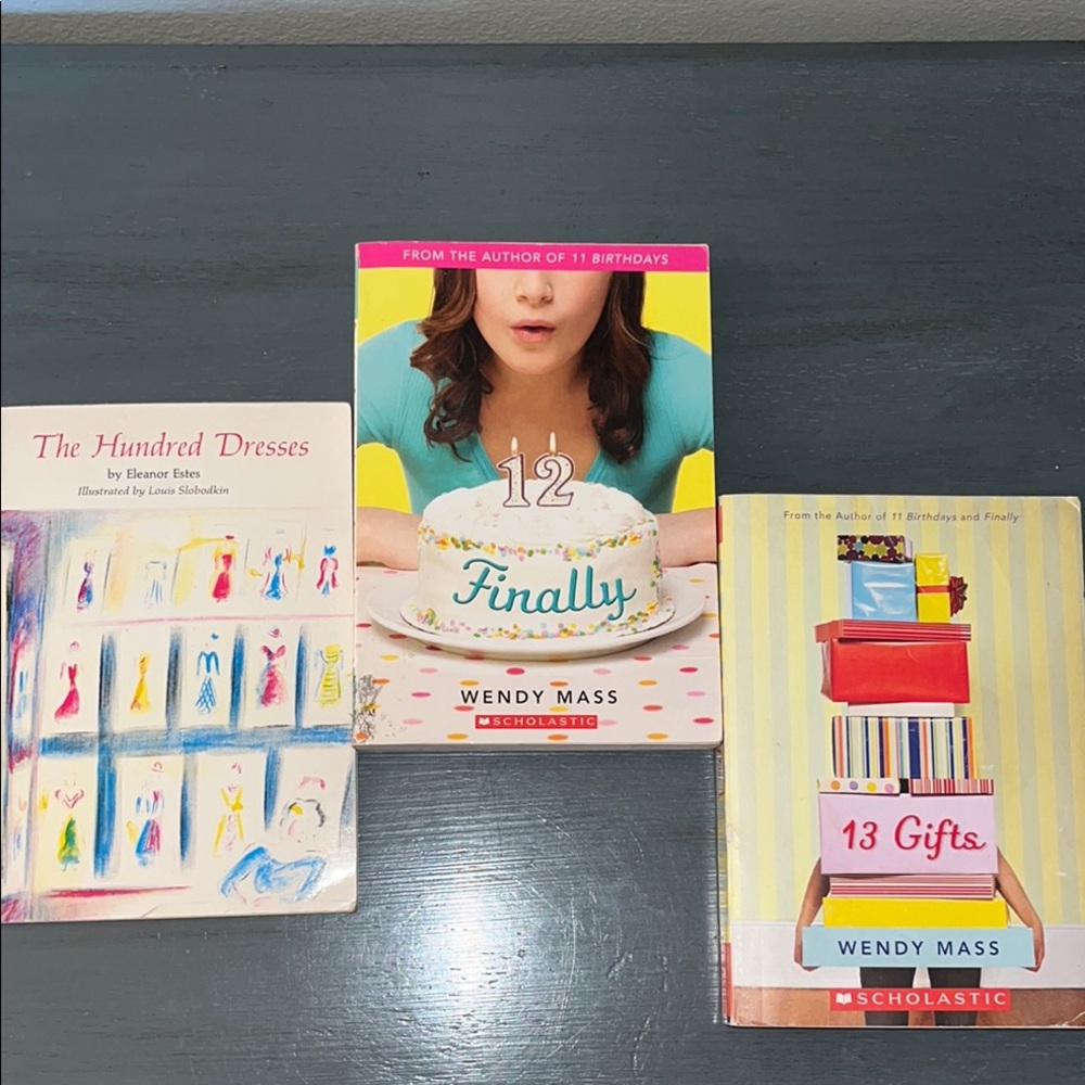 Scholastic 3 Book Bundle 12 Finally, 13 Gifts, The 100 Dresses Paperback EUC